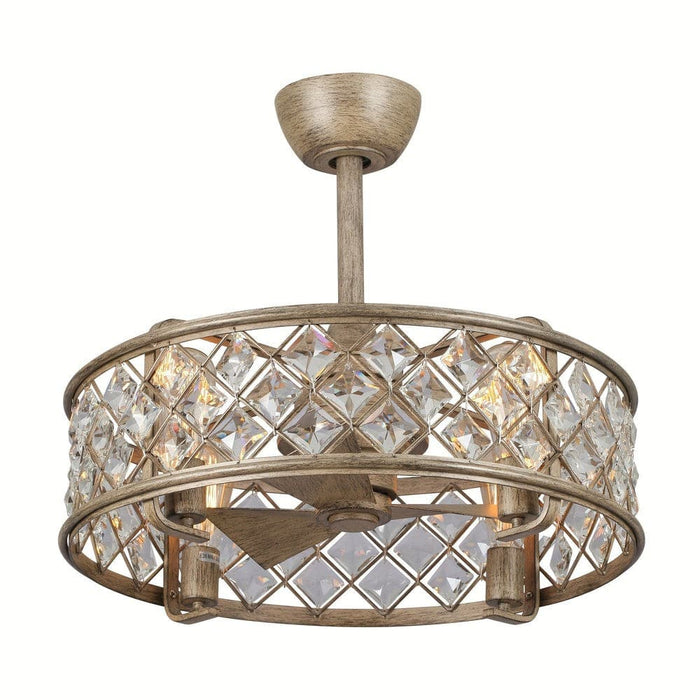 22.5 in. Bladeless Round Ceiling Fan with Crystal Caged, Crystal Ceiling Fan with 4-Light Remote Control-ErisView