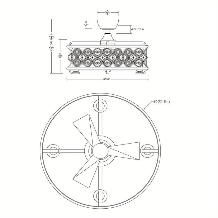 22.5 in. Bladeless Round Ceiling Fan with Crystal Caged, Crystal Ceiling Fan with 4-Light Remote Control-ErisView