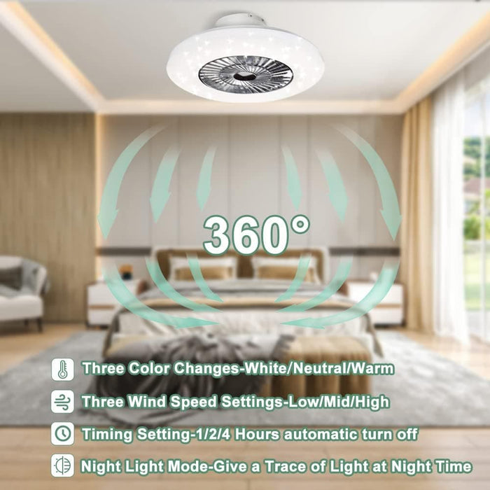 23 in. LED Remote Ceiling Fan with Light, Modern Dimmable Flush Mount Ceiling Fan, Invisible Ceiling Fan Light Fixture-2-ErisView