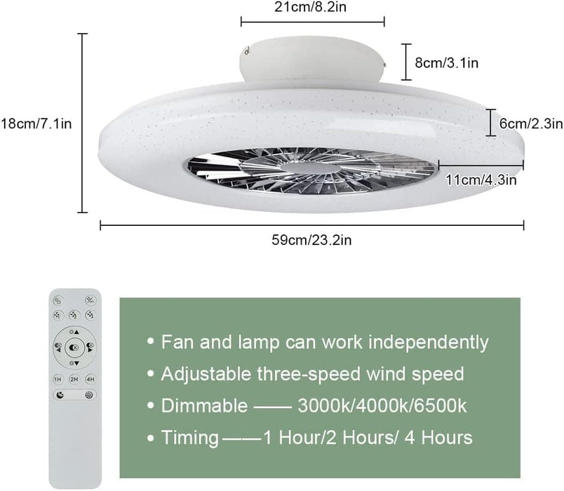 23 in. LED Remote Ceiling Fan with Light, Modern Dimmable Flush Mount Ceiling Fan, Invisible Ceiling Fan Light Fixture-5-ErisView