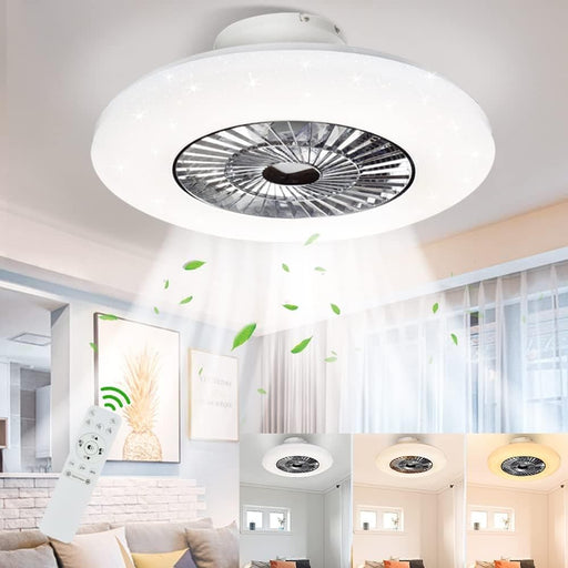 23 in. LED Remote Ceiling Fan with Light, Modern Dimmable Flush Mount Ceiling Fan, Invisible Ceiling Fan Light Fixture-1-ErisView