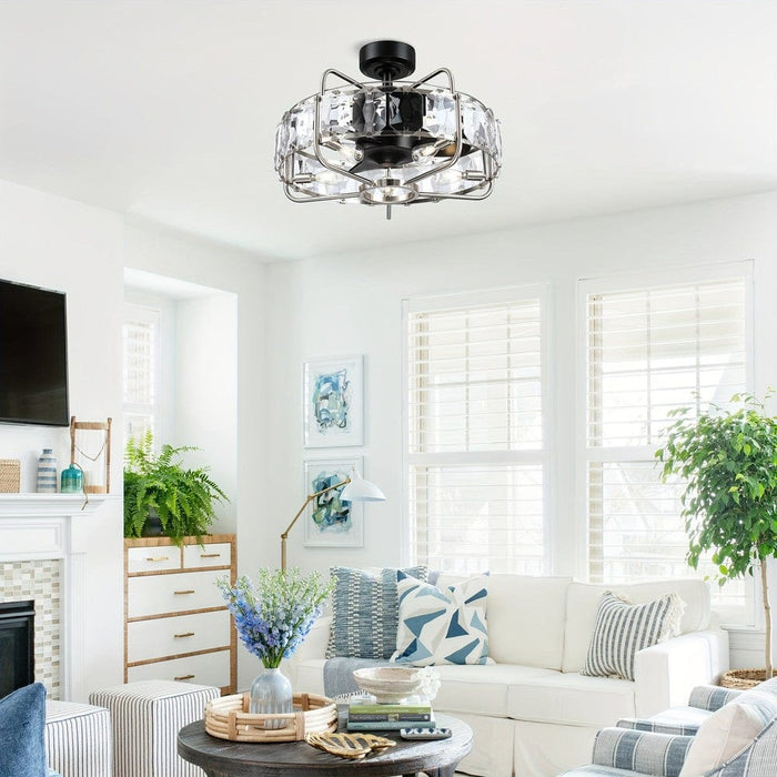 23 in. Modern Downrod Mount Ceiling Fan with Light Remote Control, Enclosed Crystal Ceiling Fan Fandelier with Reversible Blades for Living Room-ErisView