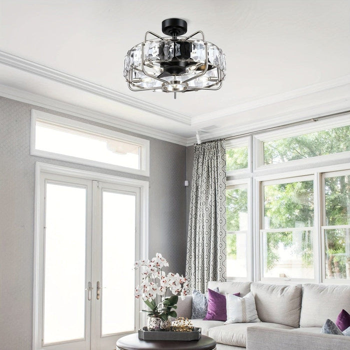 23 in. Modern Downrod Mount Ceiling Fan with Light Remote Control, Enclosed Crystal Ceiling Fan Fandelier with Reversible Blades for Living Room-ErisView