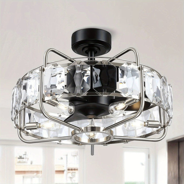 23 in. Modern Downrod Mount Ceiling Fan with Light Remote Control, Enclosed Crystal Ceiling Fan Fandelier with Reversible Blades for Living Room-ErisView