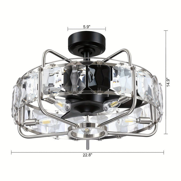 23 in. Modern Downrod Mount Ceiling Fan with Light Remote Control, Enclosed Crystal Ceiling Fan Fandelier with Reversible Blades for Living Room-ErisView