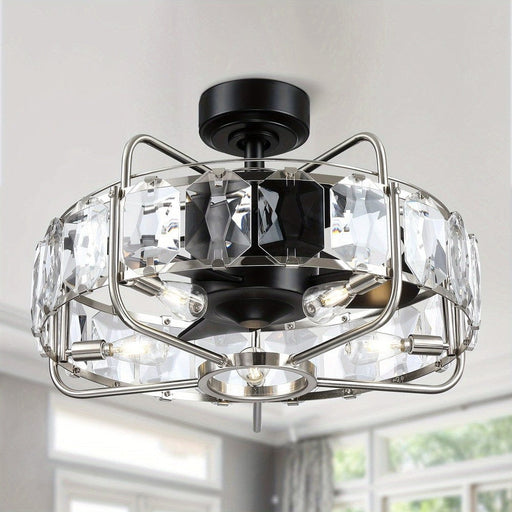 23 in. Modern Downrod Mount Ceiling Fan with Light Remote Control, Enclosed Crystal Ceiling Fan Fandelier with Reversible Blades for Living Room-ErisView