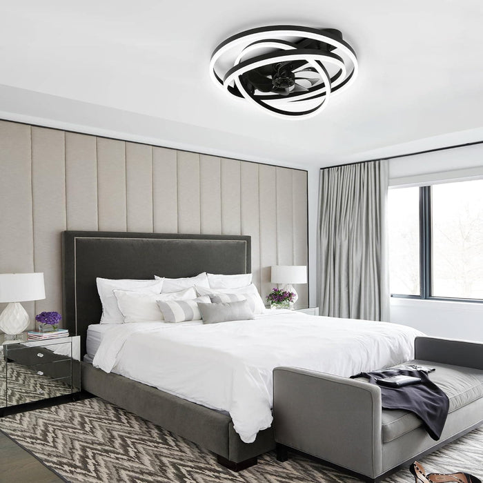 24 in. Black Bedroom Ceiling Fans with Lights, Flush Mount Remote Control Ceiling Fan and Light, Ceiling Fan with Low Profile Light-2-ErisView