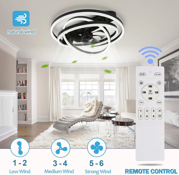 24 in. Black Bedroom Ceiling Fans with Lights, Flush Mount Remote Control Ceiling Fan and Light, Ceiling Fan with Low Profile Light-4-ErisView