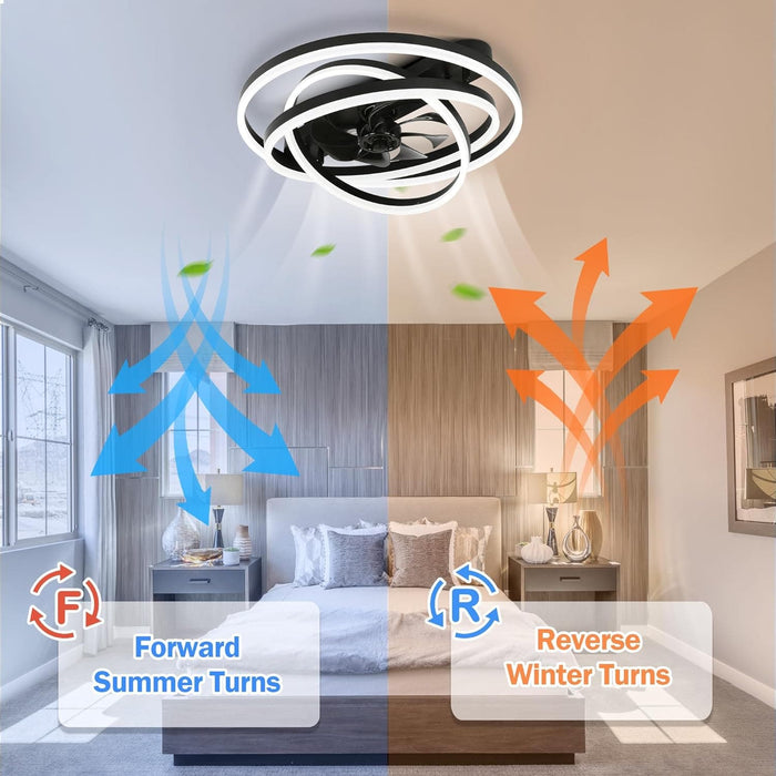 24 in. Black Bedroom Ceiling Fans with Lights, Flush Mount Remote Control Ceiling Fan and Light, Ceiling Fan with Low Profile Light-5-ErisView