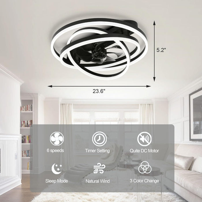 24 in. Black Bedroom Ceiling Fans with Lights, Flush Mount Remote Control Ceiling Fan and Light, Ceiling Fan with Low Profile Light-7-ErisView