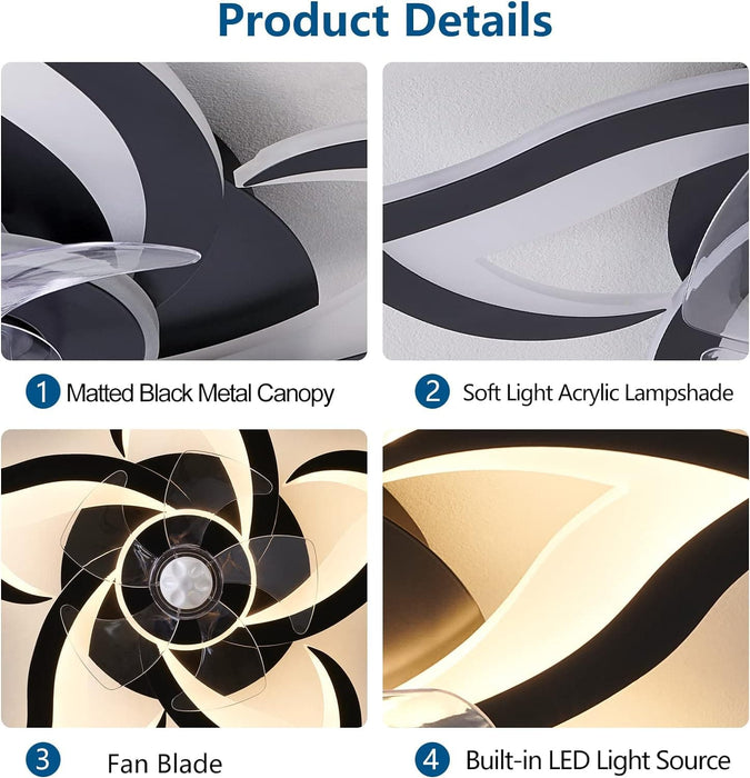 24 in. Black Low Profile Flush Mount Ceiling Fan for Kitchen Bedroom, Remote Control Ceiling Fan with Light-4-ErisView