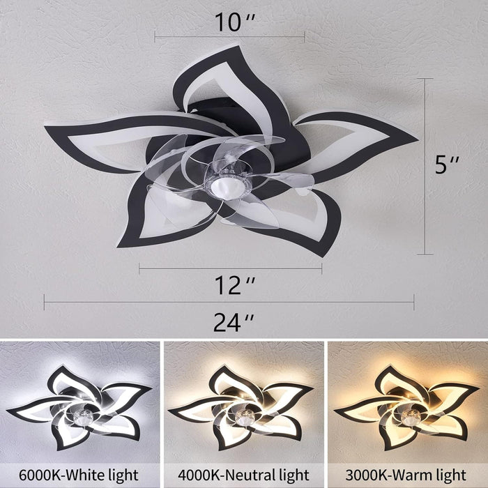 24 in. Black Low Profile Flush Mount Ceiling Fan for Kitchen Bedroom, Remote Control Ceiling Fan with Light-6-ErisView