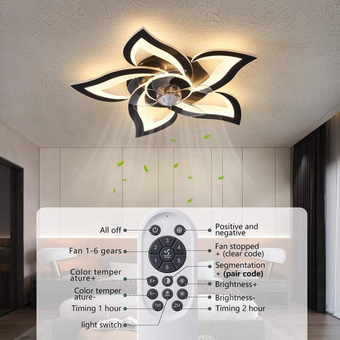24 in. Black Low Profile Flush Mount Ceiling Fan for Kitchen Bedroom, Remote Control Ceiling Fan with Light-7-ErisView