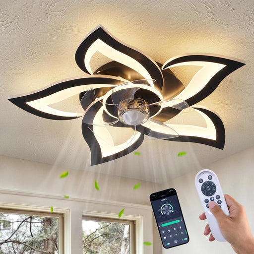 24 in. Black Low Profile Flush Mount Ceiling Fan for Kitchen Bedroom, Remote Control Ceiling Fan with Light-1-ErisView