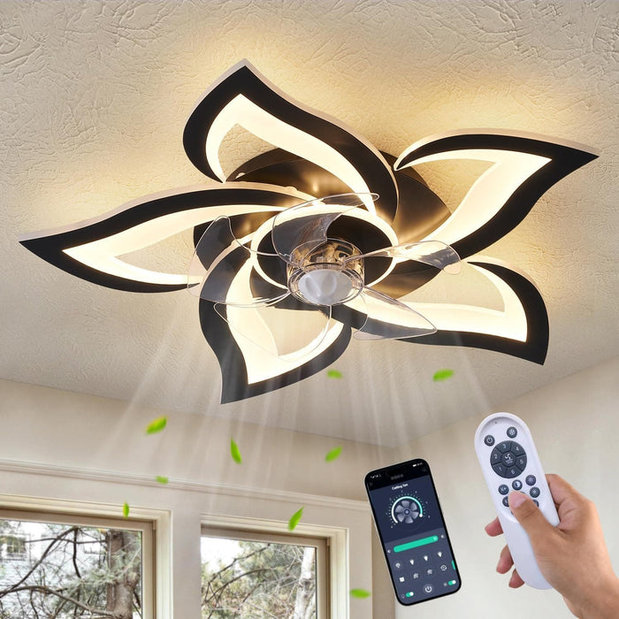 24 in. Black Low Profile Flush Mount Ceiling Fan for Kitchen Bedroom, Remote Control Ceiling Fan with Light-1-ErisView