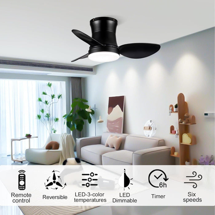 24 in. Black Small Ceiling Fan with Light and Remote, Dimmable Reversible Ceiling Fan for Bedroom Balcony Study Room, Kitchen Ceiling Fans with Lights-2-ErisView