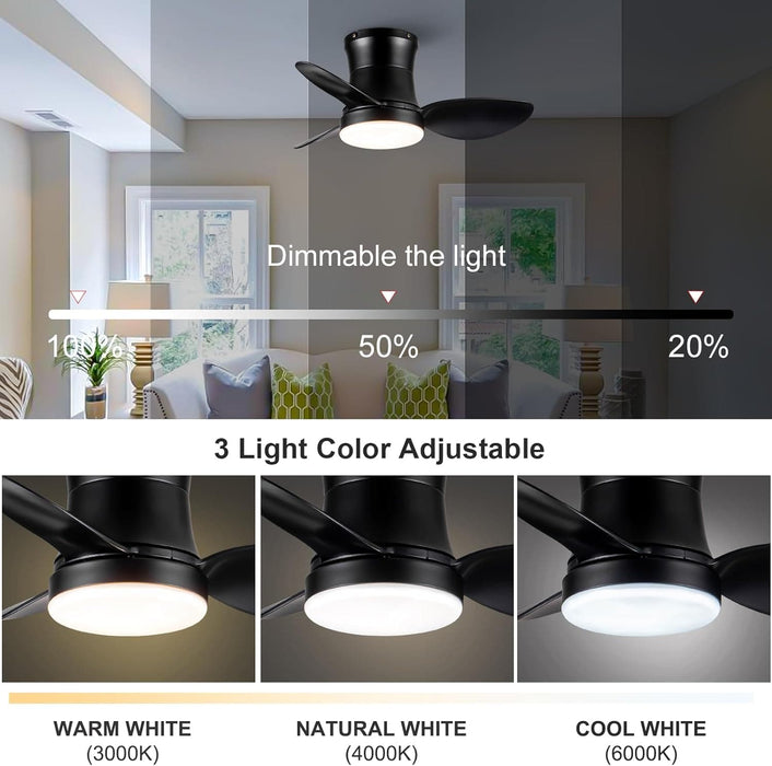 24 in. Black Small Ceiling Fan with Light and Remote, Dimmable Reversible Ceiling Fan for Bedroom Balcony Study Room, Kitchen Ceiling Fans with Lights-3-ErisView