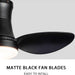 24 in. Black Small Ceiling Fan with Light and Remote, Dimmable Reversible Ceiling Fan for Bedroom Balcony Study Room, Kitchen Ceiling Fans with Lights-6-ErisView