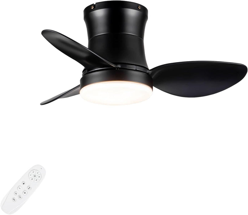 24 in. Black Small Ceiling Fan with Light and Remote, Dimmable Reversible Ceiling Fan for Bedroom Balcony Study Room, Kitchen Ceiling Fans with Lights-1-ErisView