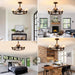 24 in. Black Wagon Wheel Chandelier, Modern Ceiling Fan with Light and Remote Wall Switch-4-ErisView