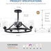 24 in. Black Wagon Wheel Chandelier, Modern Ceiling Fan with Light and Remote Wall Switch-5-ErisView