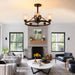 24 in. Black Wagon Wheel Chandelier, Modern Ceiling Fan with Light and Remote Wall Switch-8-ErisView