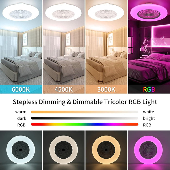 24 in. Dimmable Bladeless Ceiling Fan with Light, Reversible Flush Mount RGB Ceiling Fan, Low Profile Ceiling Fan with Alexa APP Control-2-ErisView