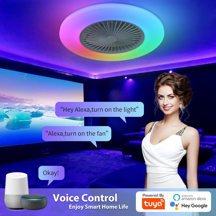 24 in. Dimmable Bladeless Ceiling Fan with Light, Reversible Flush Mount RGB Ceiling Fan, Low Profile Ceiling Fan with Alexa APP Control-3-ErisView
