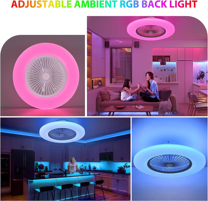 24 in. Dimmable Bladeless Ceiling Fan with Light, Reversible Flush Mount RGB Ceiling Fan, Low Profile Ceiling Fan with Alexa APP Control-4-ErisView