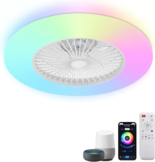 24 in. Dimmable Bladeless Ceiling Fan with Light, Reversible Flush Mount RGB Ceiling Fan, Low Profile Ceiling Fan with Alexa APP Control-1-ErisView