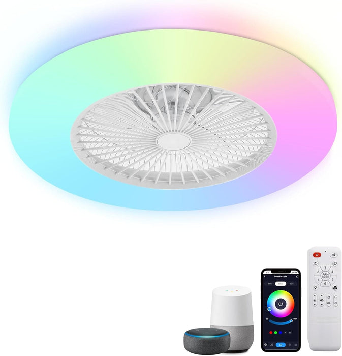 24 in. Dimmable Bladeless Ceiling Fan with Light, Reversible Flush Mount RGB Ceiling Fan, Low Profile Ceiling Fan with Alexa APP Control-1-ErisView