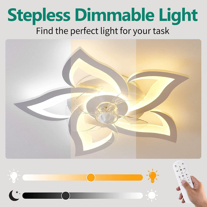 24 in. Geometric Ceiling Fan without Blades, Remote Control Ceiling Fan with Light, White Ceiling Fan with Low Profile Light for Kitchen Bedroom-2-ErisView