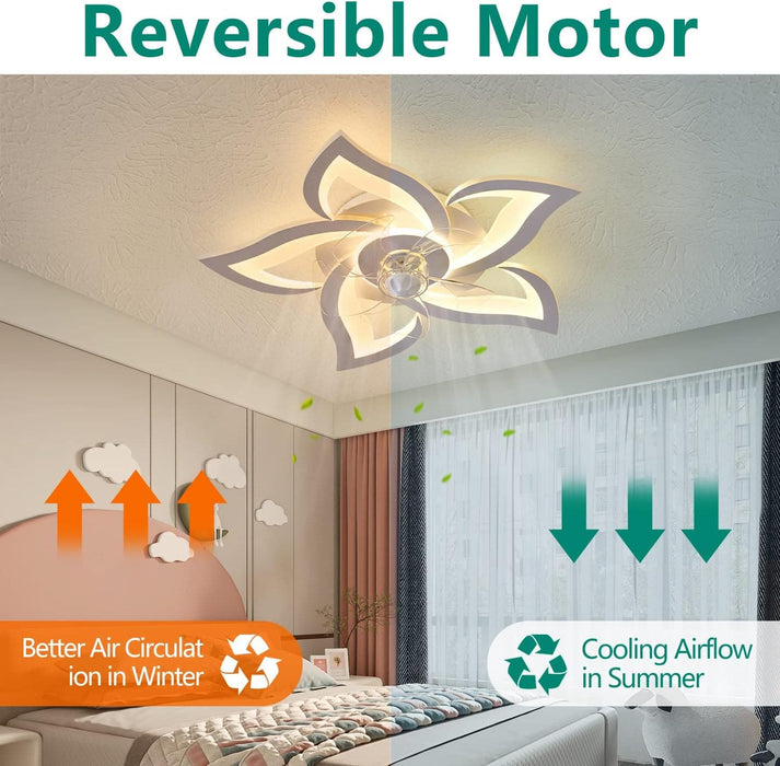 24 in. Geometric Ceiling Fan without Blades, Remote Control Ceiling Fan with Light, White Ceiling Fan with Low Profile Light for Kitchen Bedroom-3-ErisView
