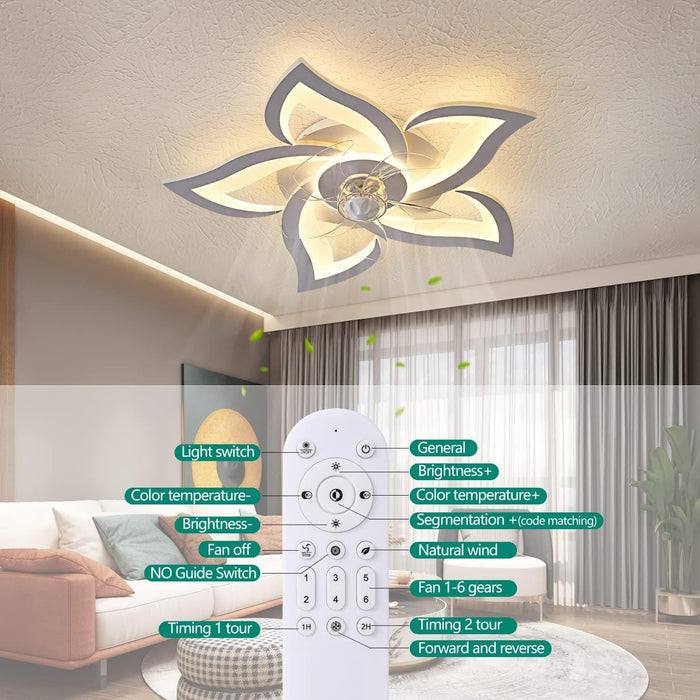 24 in. Geometric Ceiling Fan without Blades, Remote Control Ceiling Fan with Light, White Ceiling Fan with Low Profile Light for Kitchen Bedroom-4-ErisView