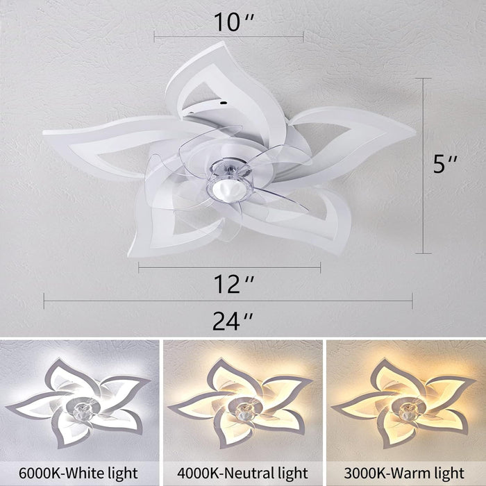 24 in. Geometric Ceiling Fan without Blades, Remote Control Ceiling Fan with Light, White Ceiling Fan with Low Profile Light for Kitchen Bedroom-5-ErisView