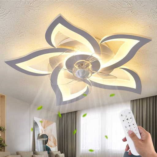 24 in. Geometric Ceiling Fan without Blades, Remote Control Ceiling Fan with Light, White Ceiling Fan with Low Profile Light for Kitchen Bedroom-1-ErisView