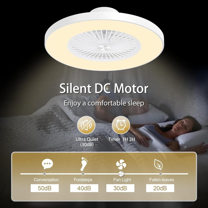 24 in. LED Ceiling Fan with Low Profile Light, Bladeless Ceiling Fan with Light and Remote APP Control, Modern Flush Mount Enclosed Ceiling Fan-4-ErisView