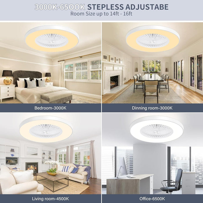 24 in. LED Ceiling Fan with Low Profile Light, Bladeless Ceiling Fan with Light and Remote APP Control, Modern Flush Mount Enclosed Ceiling Fan-5-ErisView