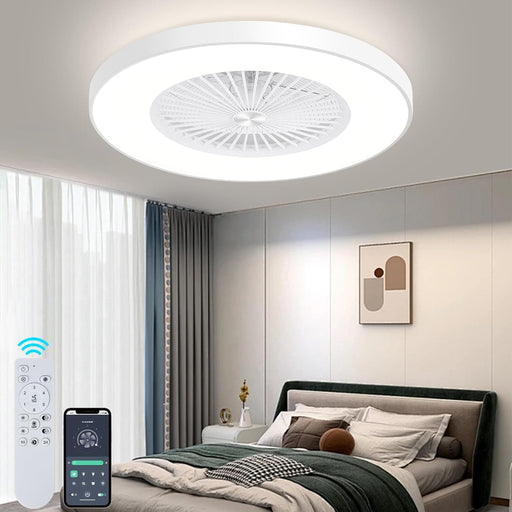 24 in. LED Ceiling Fan with Low Profile Light, Bladeless Ceiling Fan with Light and Remote APP Control, Modern Flush Mount Enclosed Ceiling Fan-1-ErisView