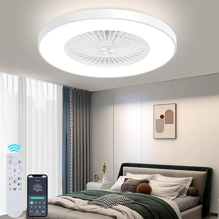 24 in. LED Ceiling Fan with Low Profile Light, Bladeless Ceiling Fan with Light and Remote APP Control, Modern Flush Mount Enclosed Ceiling Fan-1-ErisView