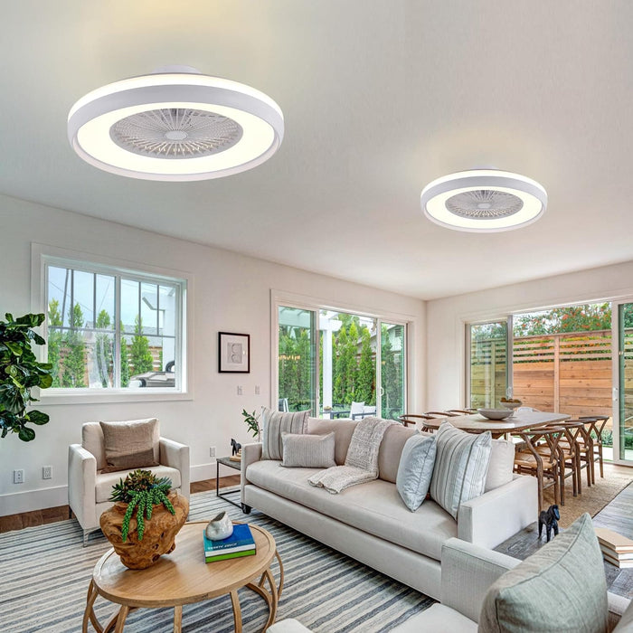 24 in. Low Profile Ceiling Fan and Light, Modern Ceiling Fan without Blades, Smart Flush Mount Enclosed Ceiling Fan with Remote APP Control-2-ErisView