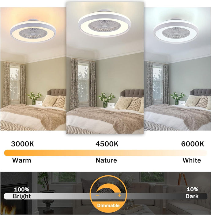24 in. Low Profile Ceiling Fan and Light, Modern Ceiling Fan without Blades, Smart Flush Mount Enclosed Ceiling Fan with Remote APP Control-3-ErisView