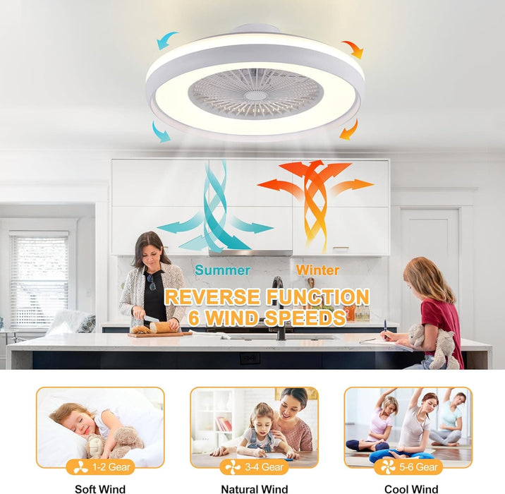 24 in. Low Profile Ceiling Fan and Light, Modern Ceiling Fan without Blades, Smart Flush Mount Enclosed Ceiling Fan with Remote APP Control-5-ErisView
