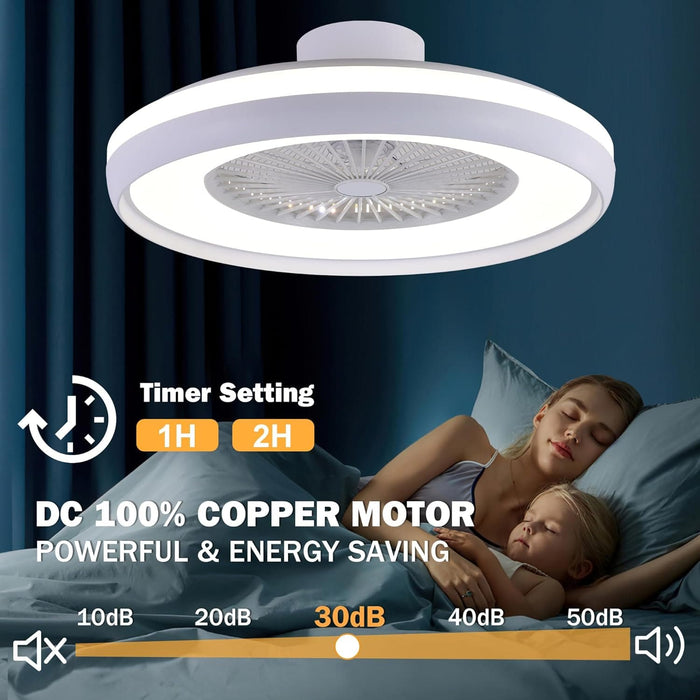 24 in. Low Profile Ceiling Fan and Light, Modern Ceiling Fan without Blades, Smart Flush Mount Enclosed Ceiling Fan with Remote APP Control-7-ErisView