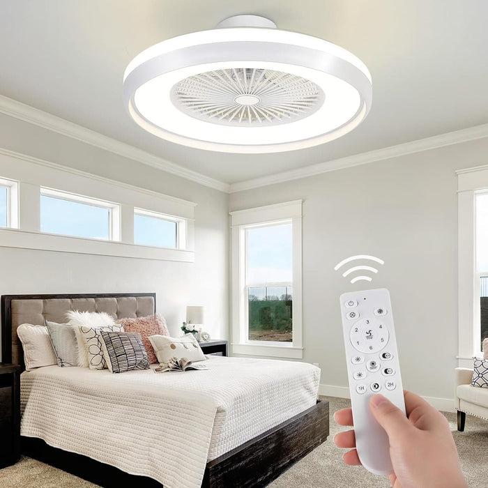 24 in. Low Profile Ceiling Fan and Light, Modern Ceiling Fan without Blades, Smart Flush Mount Enclosed Ceiling Fan with Remote APP Control-1-ErisView
