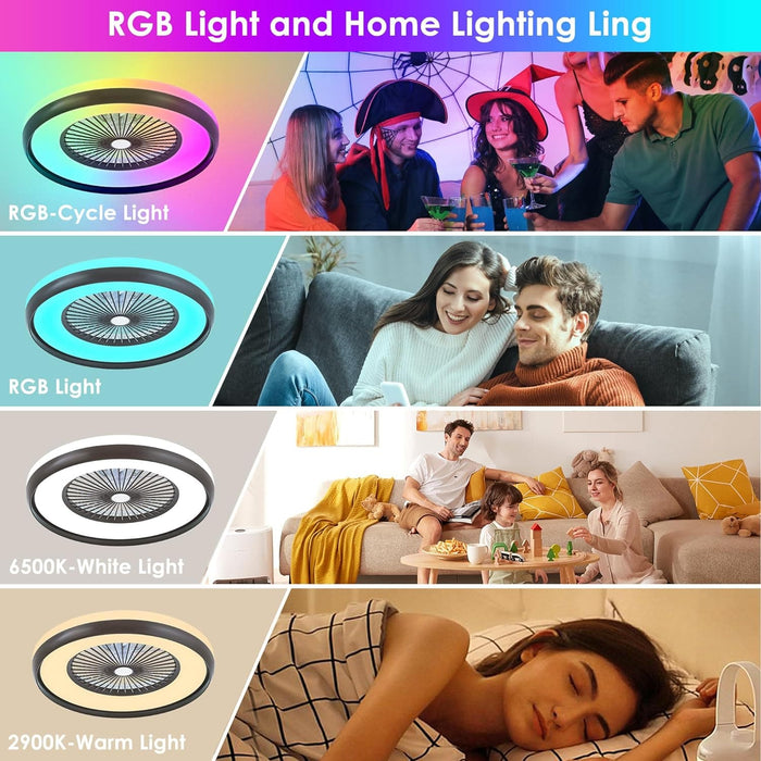 24 in. Low Profile Ceiling Fan with Lights, Smart RGB Ceiling Fan with Alexa/Google Assistant/APP Control, Bladeless Flush Mount Enclosed Ceiling Fan-3-ErisView
