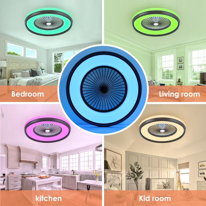 24 in. Low Profile Ceiling Fan with Lights, Smart RGB Ceiling Fan with Alexa/Google Assistant/APP Control, Bladeless Flush Mount Enclosed Ceiling Fan-4-ErisView