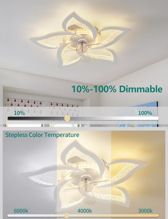 24 in. Modern Low Profile Flush Mount Ceiling Fan, White Flower Remote Control Ceiling Fan and Light, Small Ceiling Fan Light Fixture for Bedroom Kitchen -3-ErisView