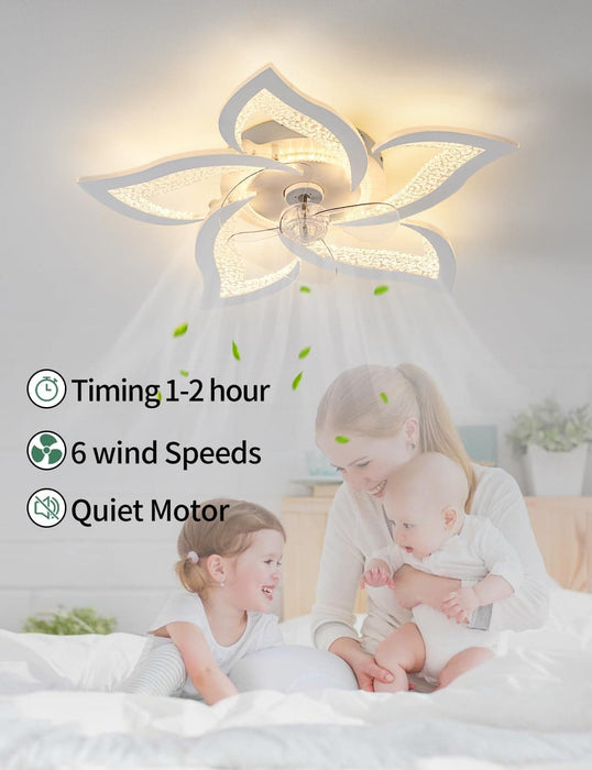 24 in. Modern Low Profile Flush Mount Ceiling Fan, White Flower Remote Control Ceiling Fan and Light, Small Ceiling Fan Light Fixture for Bedroom Kitchen -4-ErisView