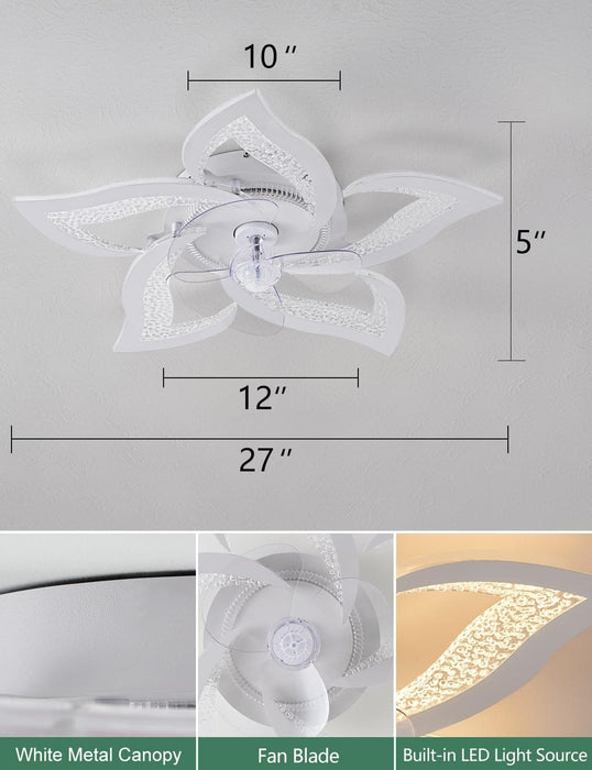 24 in. Modern Low Profile Flush Mount Ceiling Fan, White Flower Remote Control Ceiling Fan and Light, Small Ceiling Fan Light Fixture for Bedroom Kitchen -5-ErisView